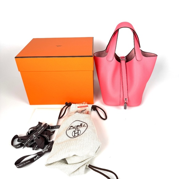 Authentic HERMES Picotin Lock 18 PM Pink Rose Azalee Taurillon Clemence Satchel - Picture 1 of 11